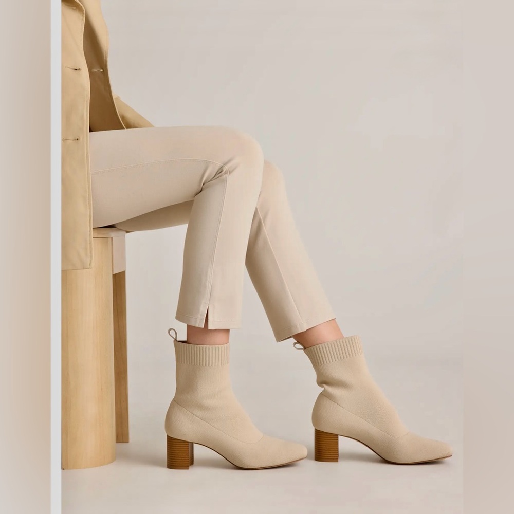 Quince Eco Knit Heeled Bootie Ankle Boots with Block Heel NIB Size:10